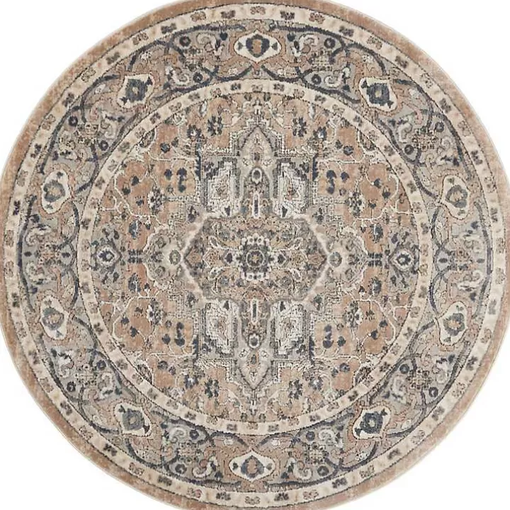 Store Tan Navaro Medallion Round Area Rug, 5 ft. Area Rugs