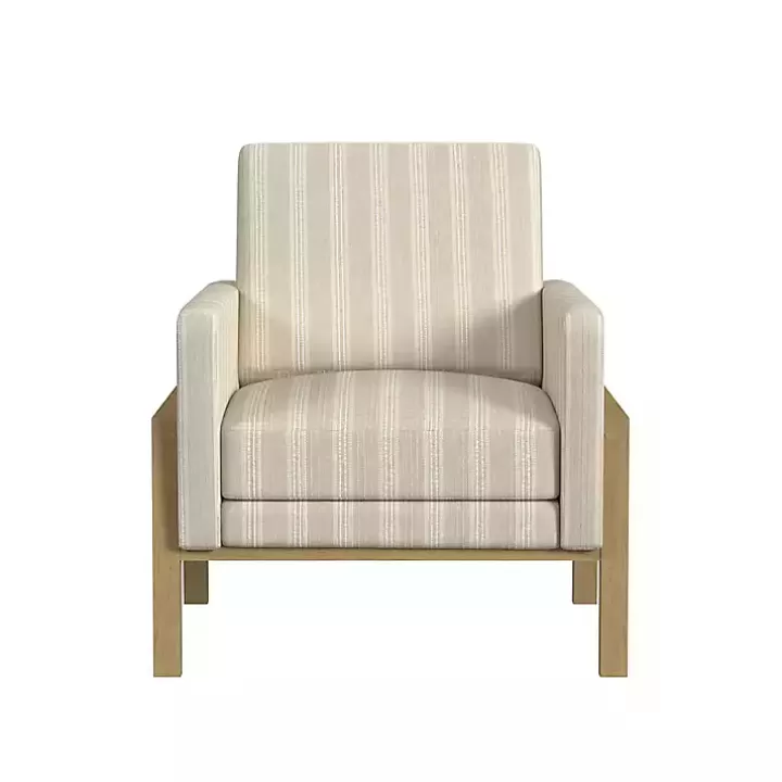 Cheap Tan Striped Upholstered Wood Frame Armchair Accent Chairs