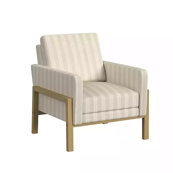 Cheap Tan Striped Upholstered Wood Frame Armchair Accent Chairs