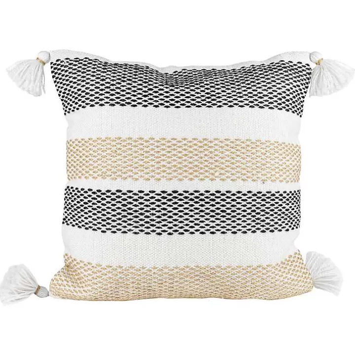 Sale Tan Textured Stripes Outdoor Throw Pillow Outdoor Cushions & Pillows