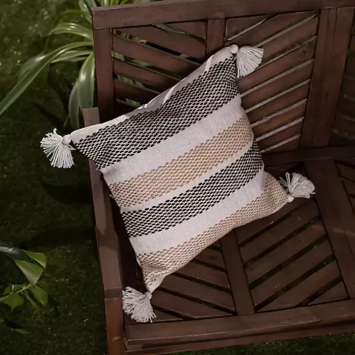 Sale Tan Textured Stripes Outdoor Throw Pillow Outdoor Cushions & Pillows