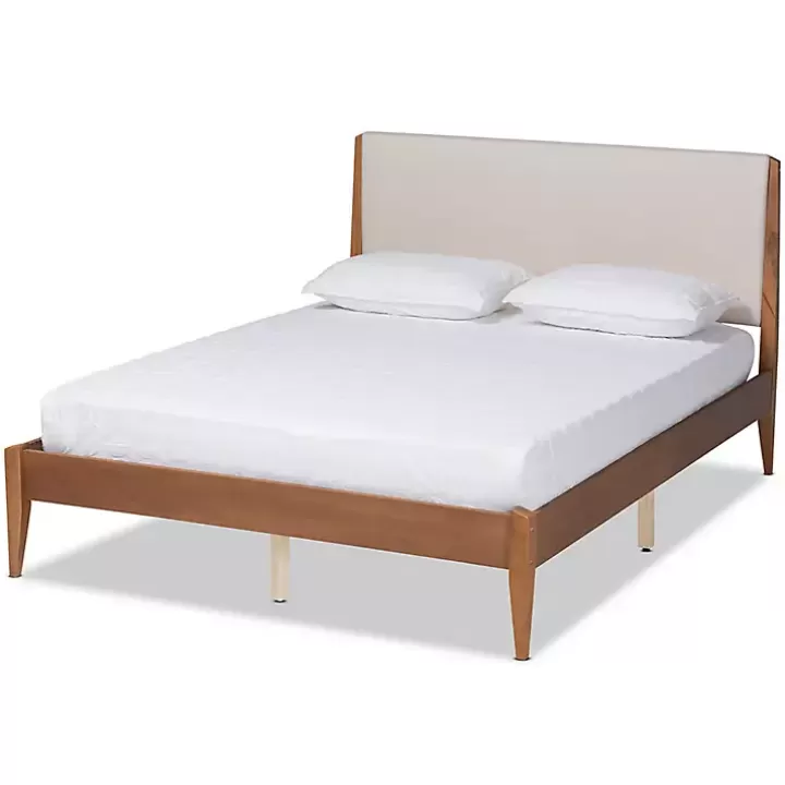 Sale Tan Upholstered Brown Wood King Platform Bed Beds & Headboards