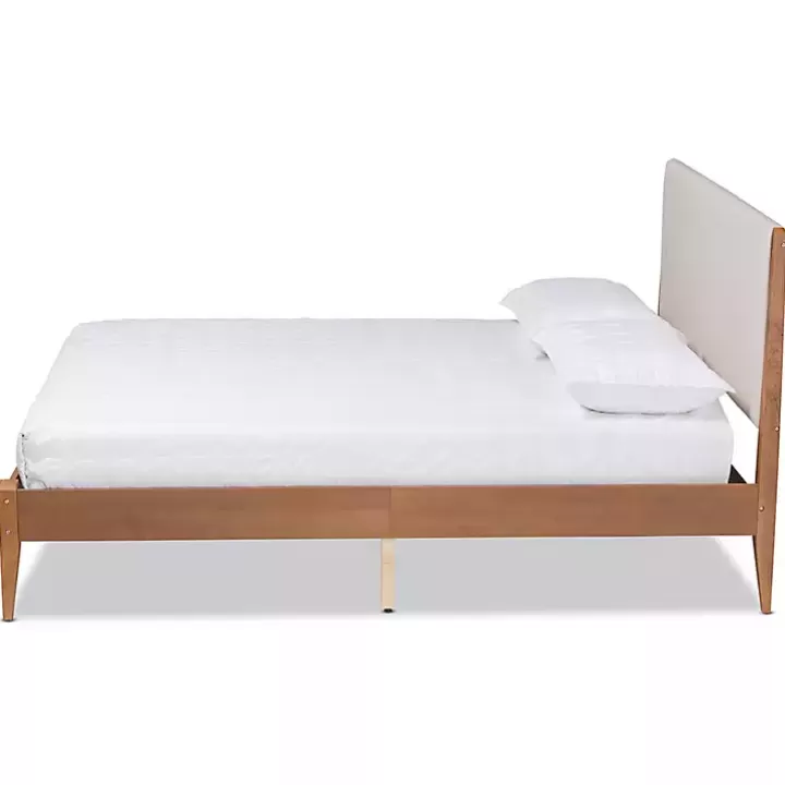 Sale Tan Upholstered Brown Wood King Platform Bed Beds & Headboards