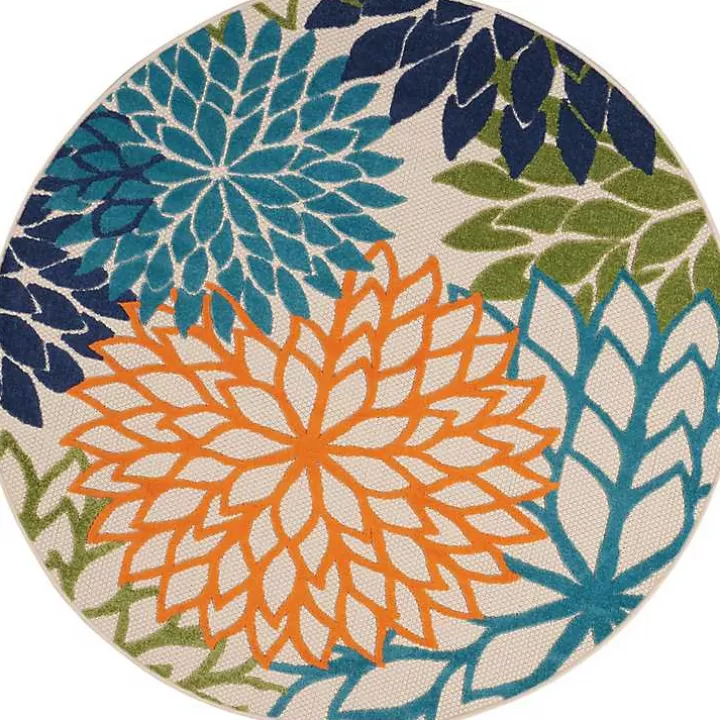 Sale Tangerine Floral Burst Round Outdoor Area Rug Outdoor Rugs