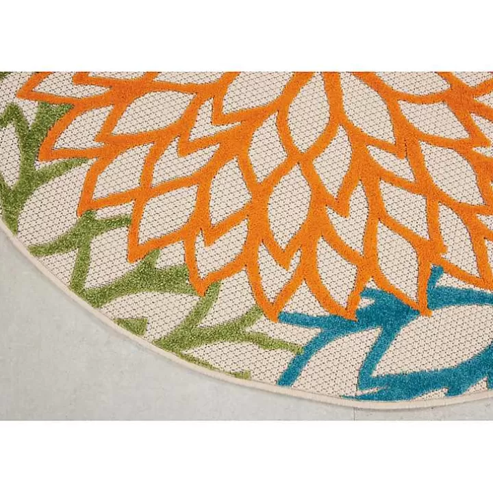 Sale Tangerine Floral Burst Round Outdoor Area Rug Outdoor Rugs