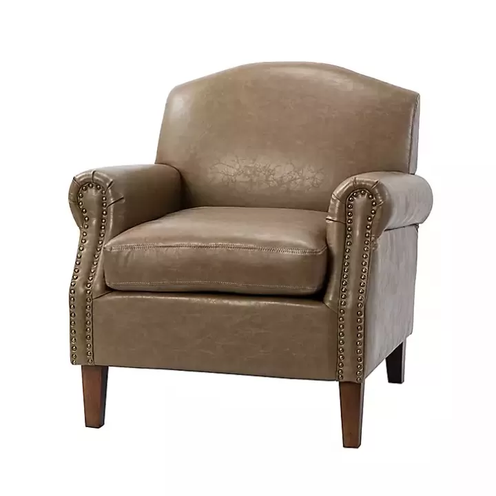 Shop Taupe Faux Leather Nailhead Taylor Armchair Accent Chairs