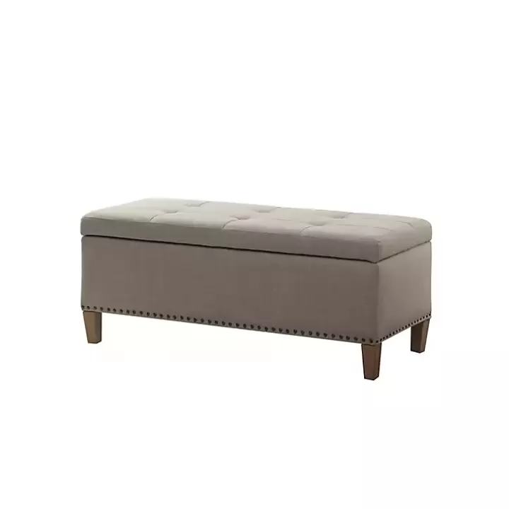 Sale Taupe Linen Button Tufted Storage Bench Entryway Furniture