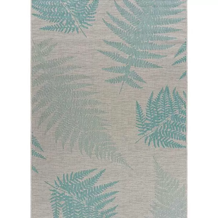 Hot Teal and Tan Falling Ferns Outdoor Area Rug, 5x7 Outdoor Rugs