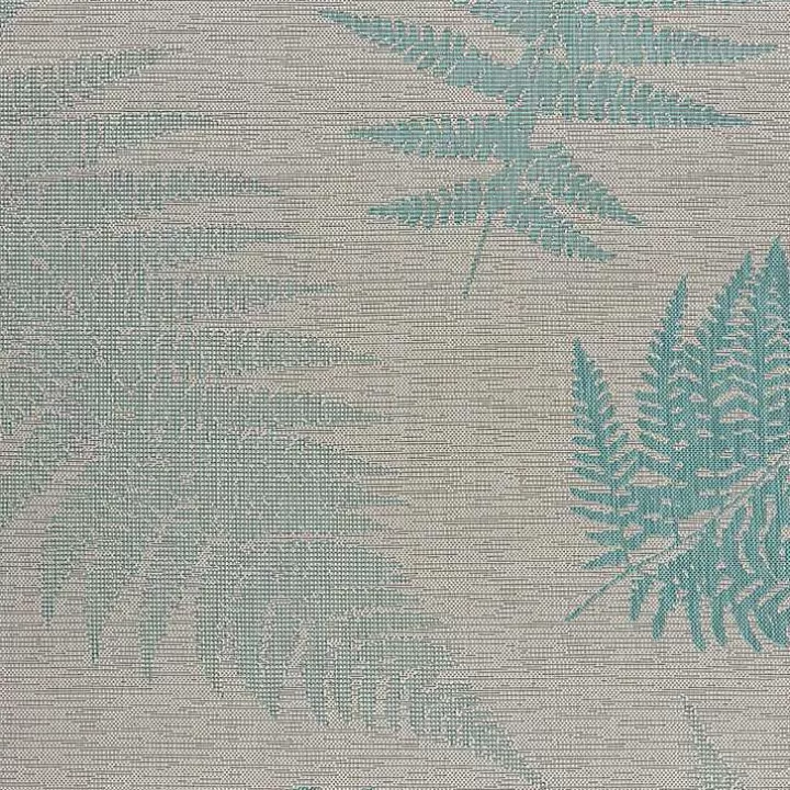 Hot Teal and Tan Falling Ferns Outdoor Area Rug, 5x7 Outdoor Rugs