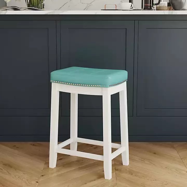 New Teal Faux Leather Claridge Counter Stool Bar Stools & Counter Height Stools