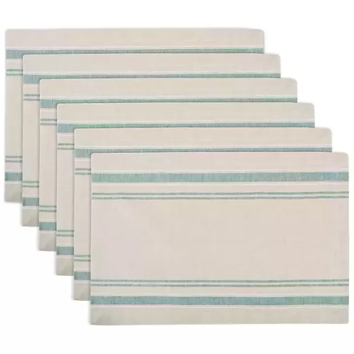 Outlet Teal French Stripe Placemats, Set of 6 Table Linens