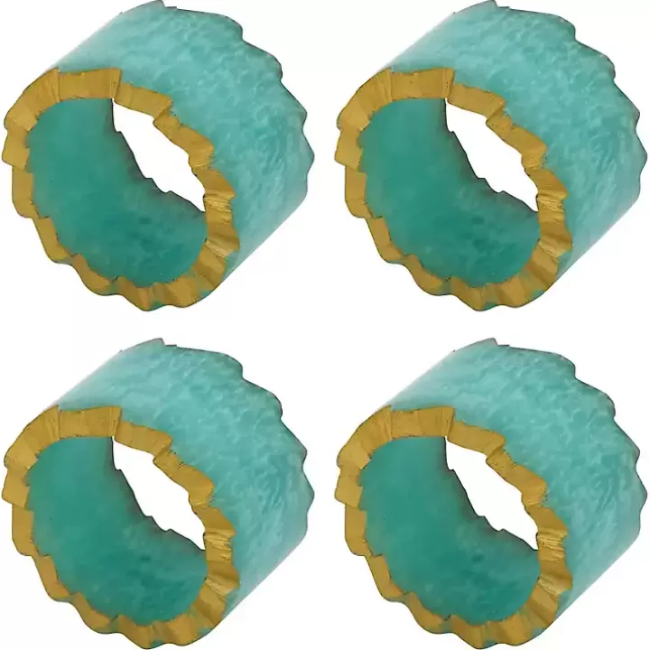 Store Teal Geode Artistry Napkin Rings, Set of 4 Table Linens