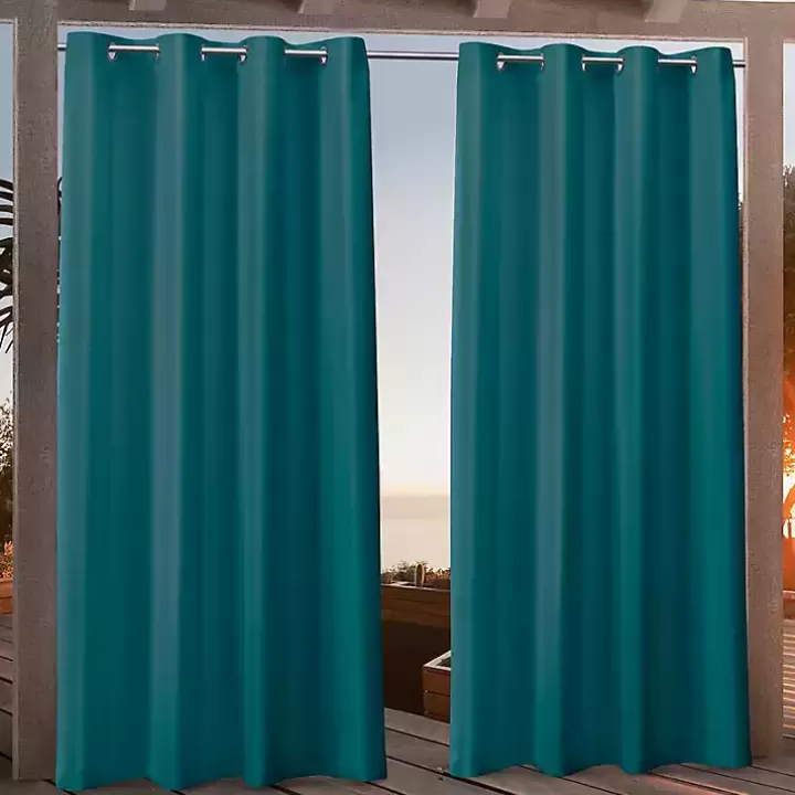 New Teal Nicole Outdoor Curtain Panel Set, 96 in. Outdoor Curtains