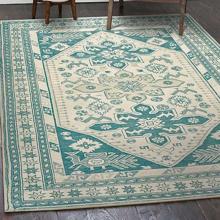 Outlet Teal Seraz Washable Area Rug, 5x7 Area Rugs