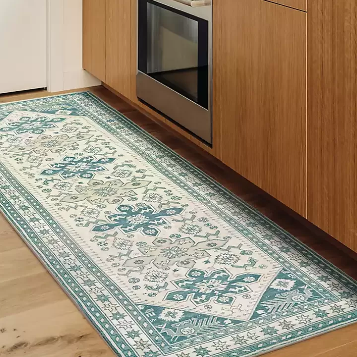 Sale Teal Seraz Washable Runner, 2x7 Area Rugs