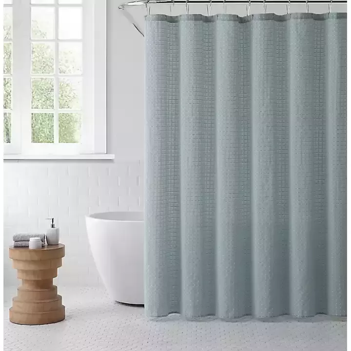 Online Teal Waffle Cotton Blend Shower Curtain Shower Curtains