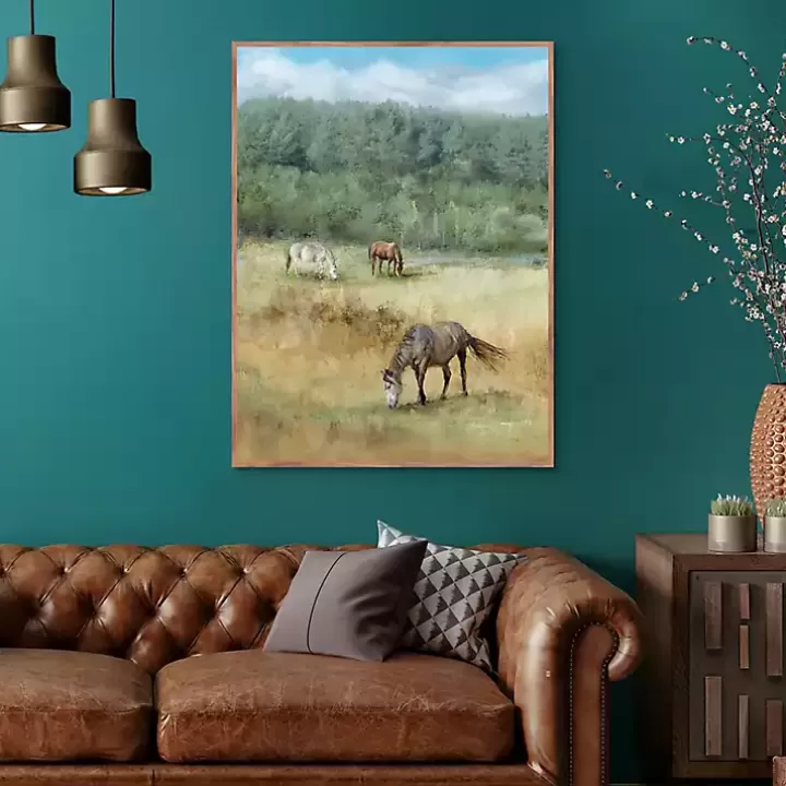 Flash Sale Three Grazing Horses Framed Canvas Art Print Canvas Art