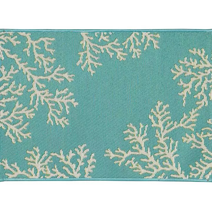 Store Turquoise Coral Indoor/Outdoor Rug, 3x4 Outdoor Rugs