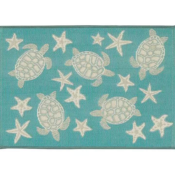 Sale Turquoise Turtles Indoor/Outdoor Rug, 2x3 Outdoor Rugs