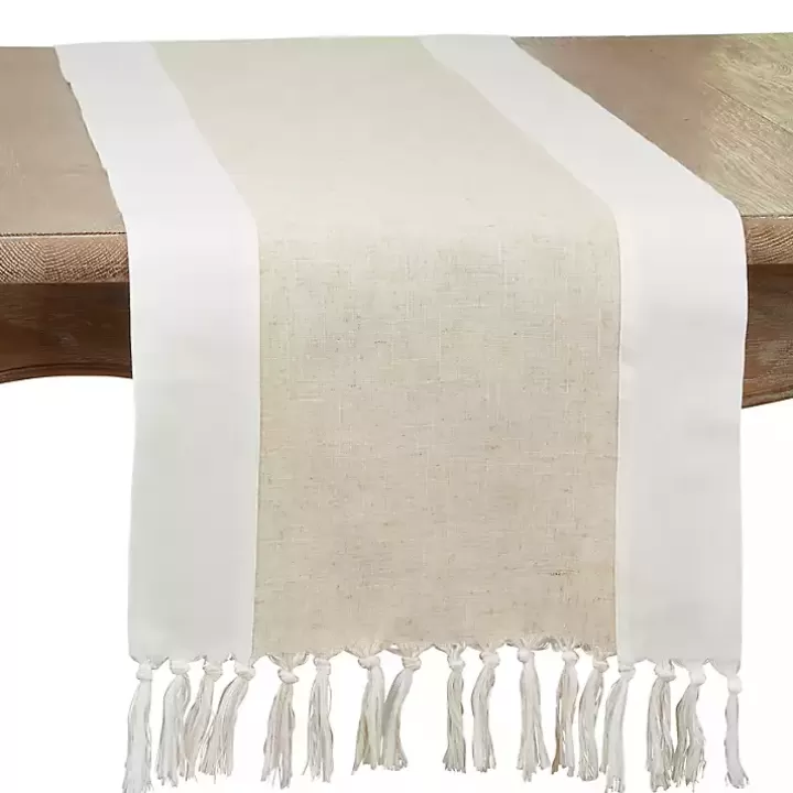 Store Two Tone Tan and White Table Runner, 72 in. Table Linens