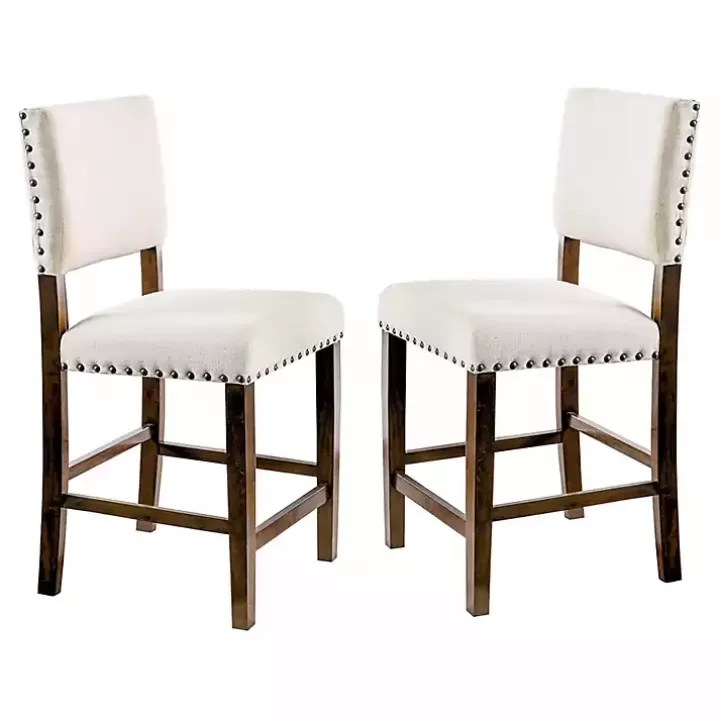 Discount Upholstered Cherry Finish Counter Stools, Set of 2 Bar Stools & Counter Height Stools