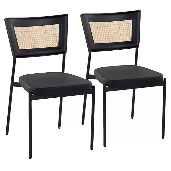 Store Vegan Leather and Rattan Dining Chairs, Set of 2 Dining Chairs