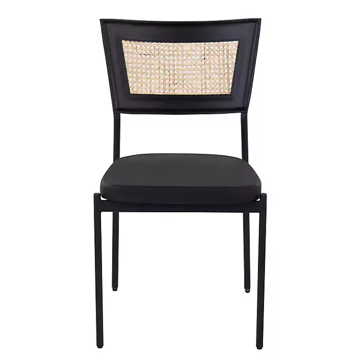 Store Vegan Leather and Rattan Dining Chairs, Set of 2 Dining Chairs