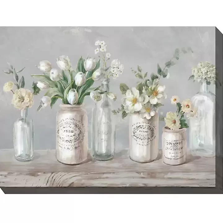 Hot Vintage Floral Vases Outdoor Canvas Art Print Outdoor Wall Decor