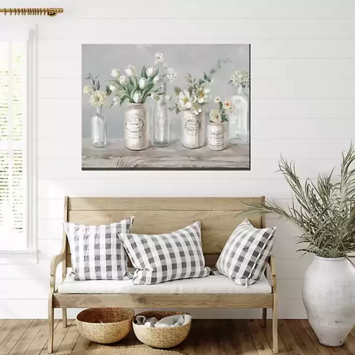 Hot Vintage Floral Vases Outdoor Canvas Art Print Outdoor Wall Decor