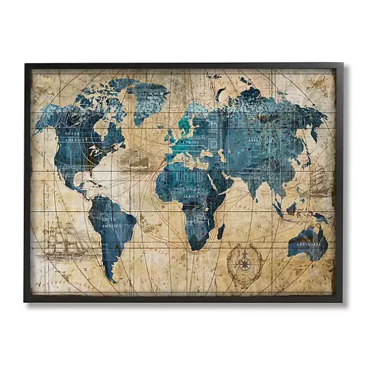New Vintage World Map Framed Giclee Canvas Art Print Canvas Art