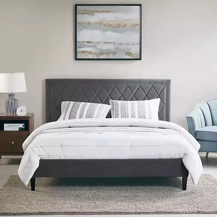 Best Viv Charcoal Diamond Tufted Queen Bed Frame Beds & Headboards