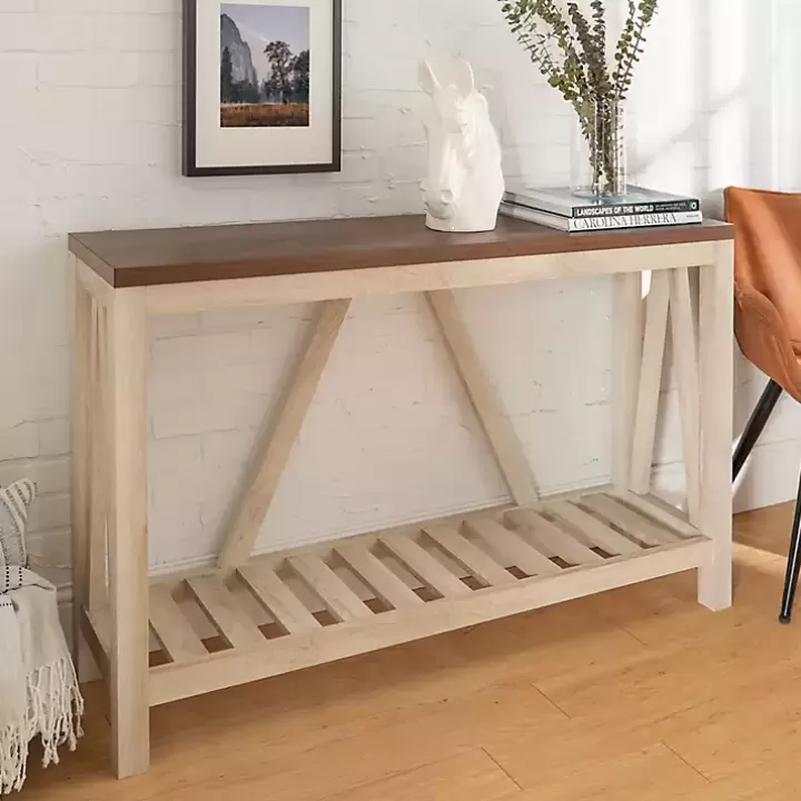 Clearance Walnut and Whitewash A-Frame Console Table Console Tables
