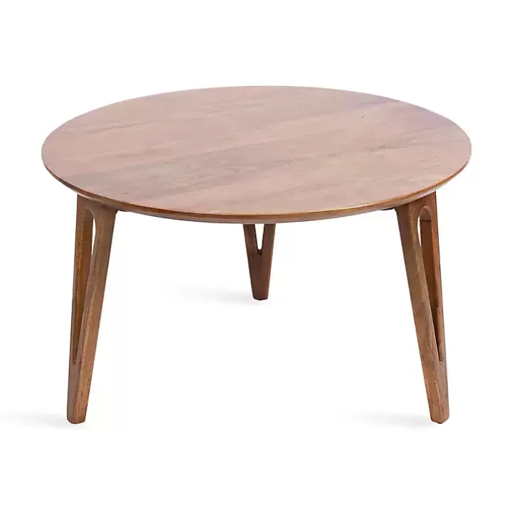 Flash Sale Walnut Mango Wood Round Kershaw Coffee Table Coffee Tables