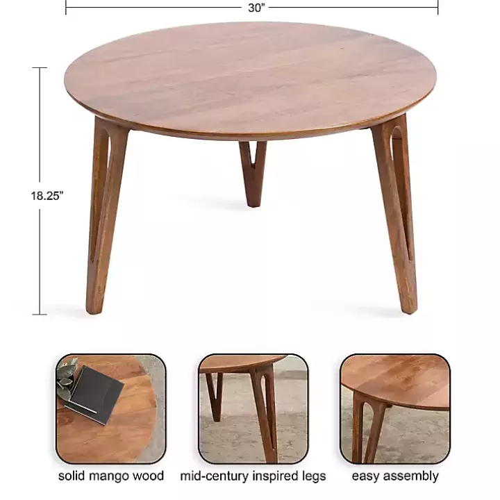 Flash Sale Walnut Mango Wood Round Kershaw Coffee Table Coffee Tables