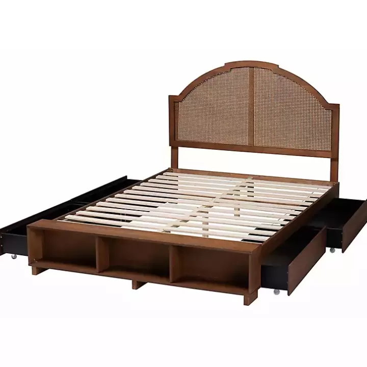 Outlet Walnut Rattan Queen Storage Bed Beds & Headboards