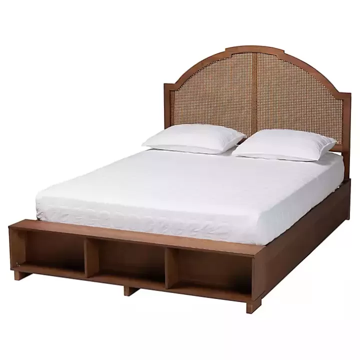 Outlet Walnut Rattan Queen Storage Bed Beds & Headboards