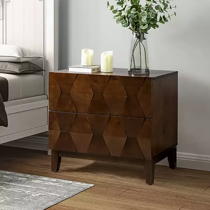 Online Walnut Geometric 2-Drawer Charging Nightstand Nightstands