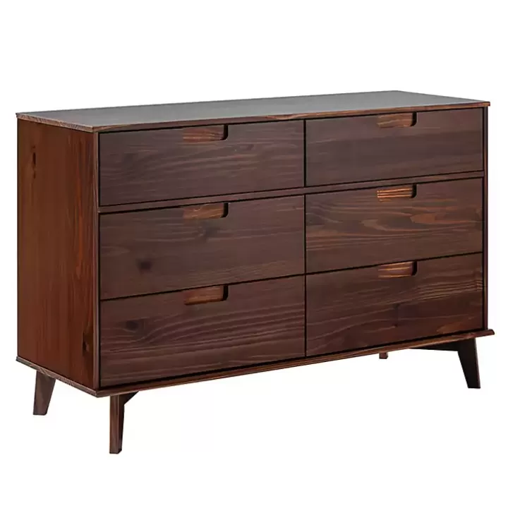 Online Walnut Grooved Handle 6-Drawer Dresser Dressers & Chests