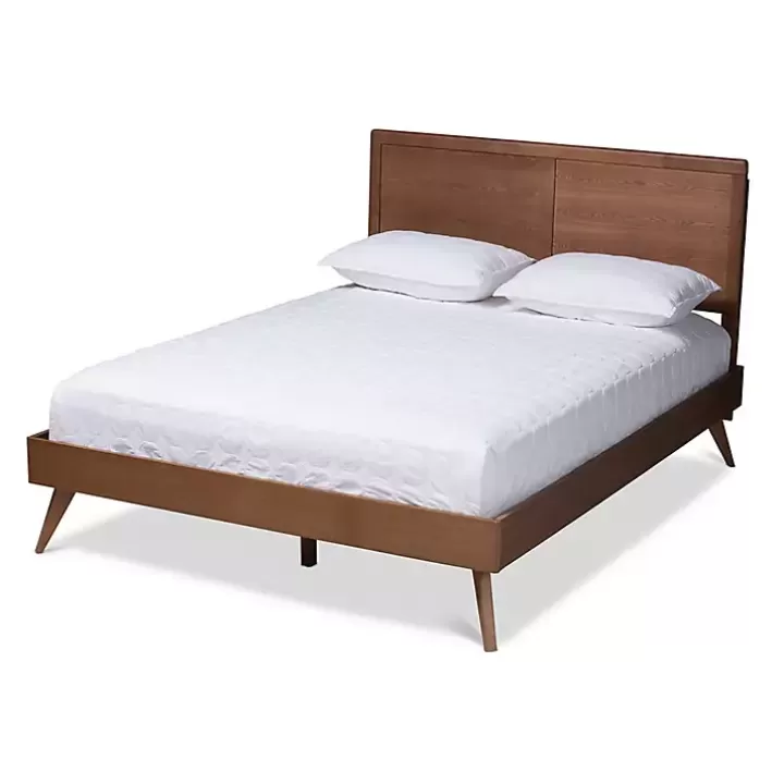 Clearance Walnut Inset Paneling Platform Queen Bed Beds & Headboards