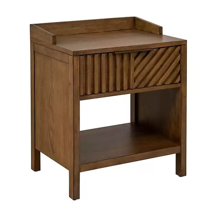 Hot Walnut Mid-Century Modern Carved Nightstand Nightstands