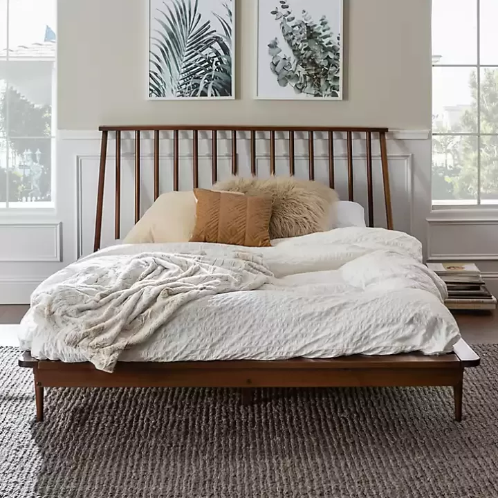 New Walnut Mid-Century Modern Queen Bed Frame Beds & Headboards