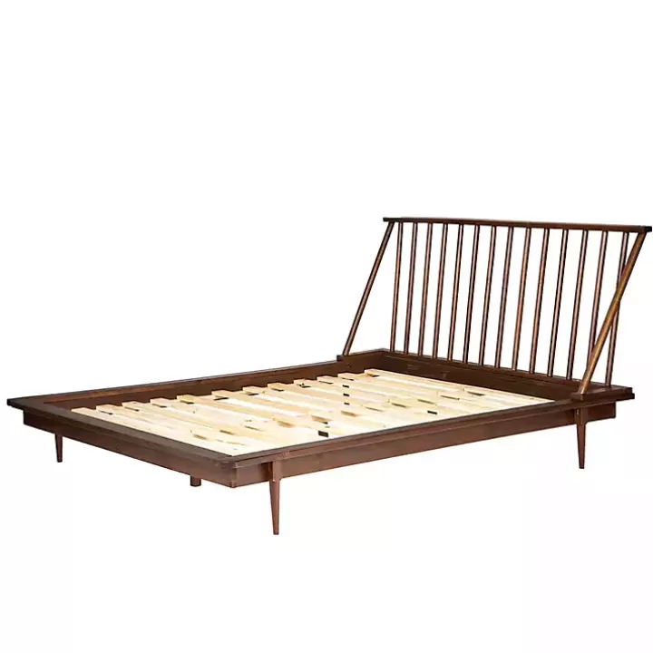 New Walnut Mid-Century Modern Queen Bed Frame Beds & Headboards