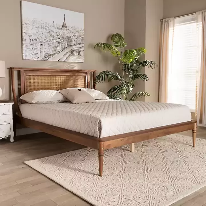 Flash Sale Walnut Rattan Swooping Queen Platform Bed Beds & Headboards