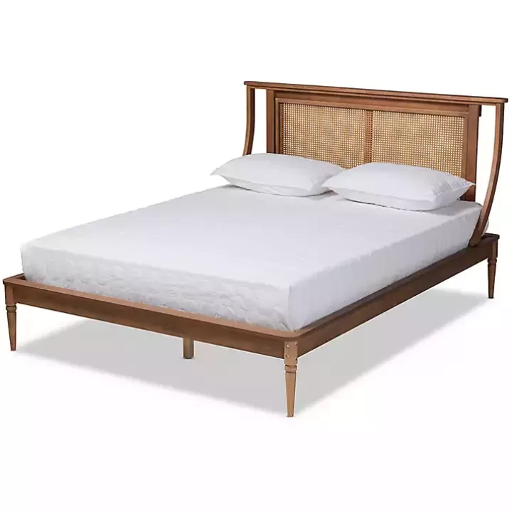 Flash Sale Walnut Rattan Swooping Queen Platform Bed Beds & Headboards