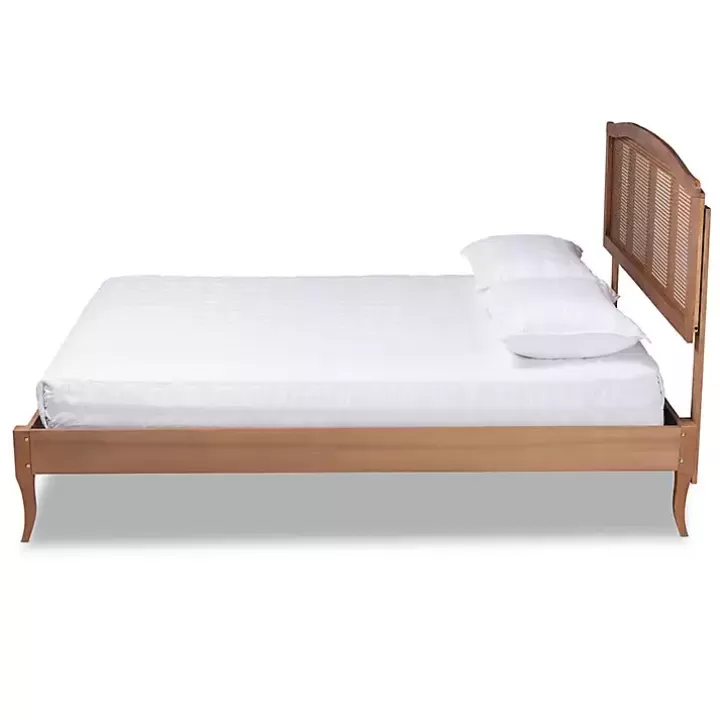 Clearance Walnut Wood and Rattan King Bed Frame Beds & Headboards