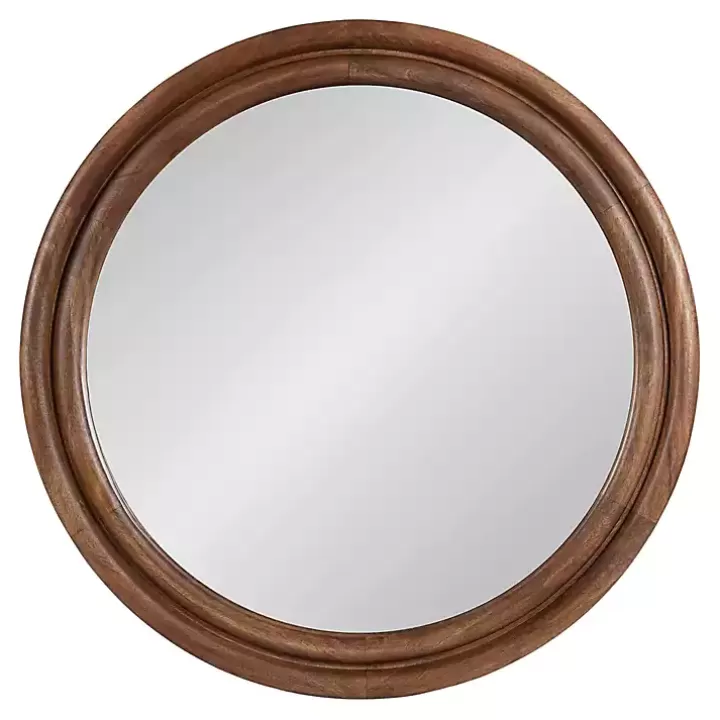 Sale Walnut Wood Ribbed Round Wall Mirror Decorative Mirrors