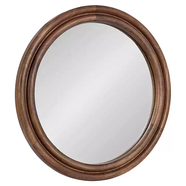 Sale Walnut Wood Ribbed Round Wall Mirror Decorative Mirrors