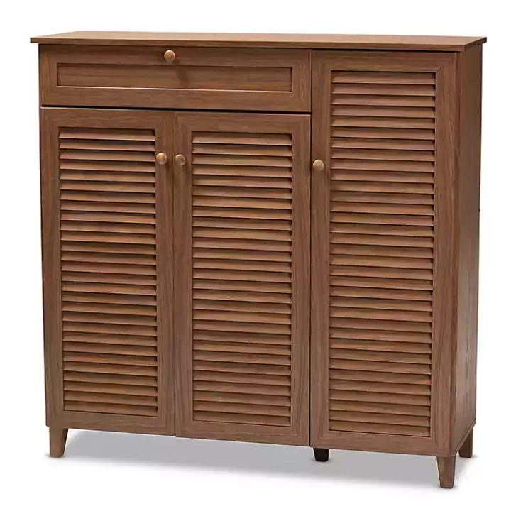 Hot Walnut Wood 11-Shelf Paneled Shoe Cabinet Entryway Furniture