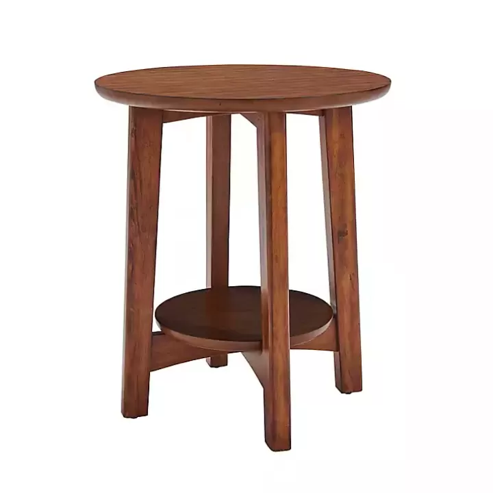 Store Warm Chestnut Wood Round Accent Table Accent & End Tables