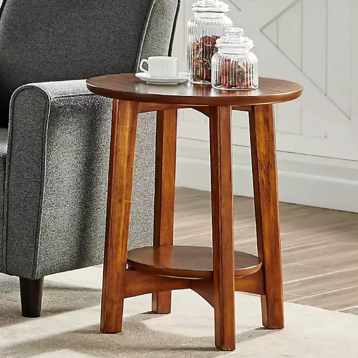 Store Warm Chestnut Wood Round Accent Table Accent & End Tables